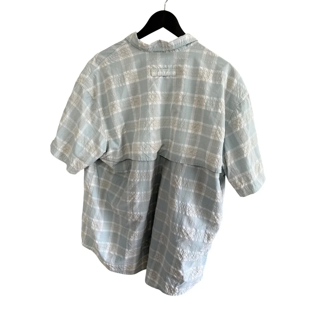L.L. Bean Vented Plaid Fishing Shirt Size XL Light Teal Green Blue EUC